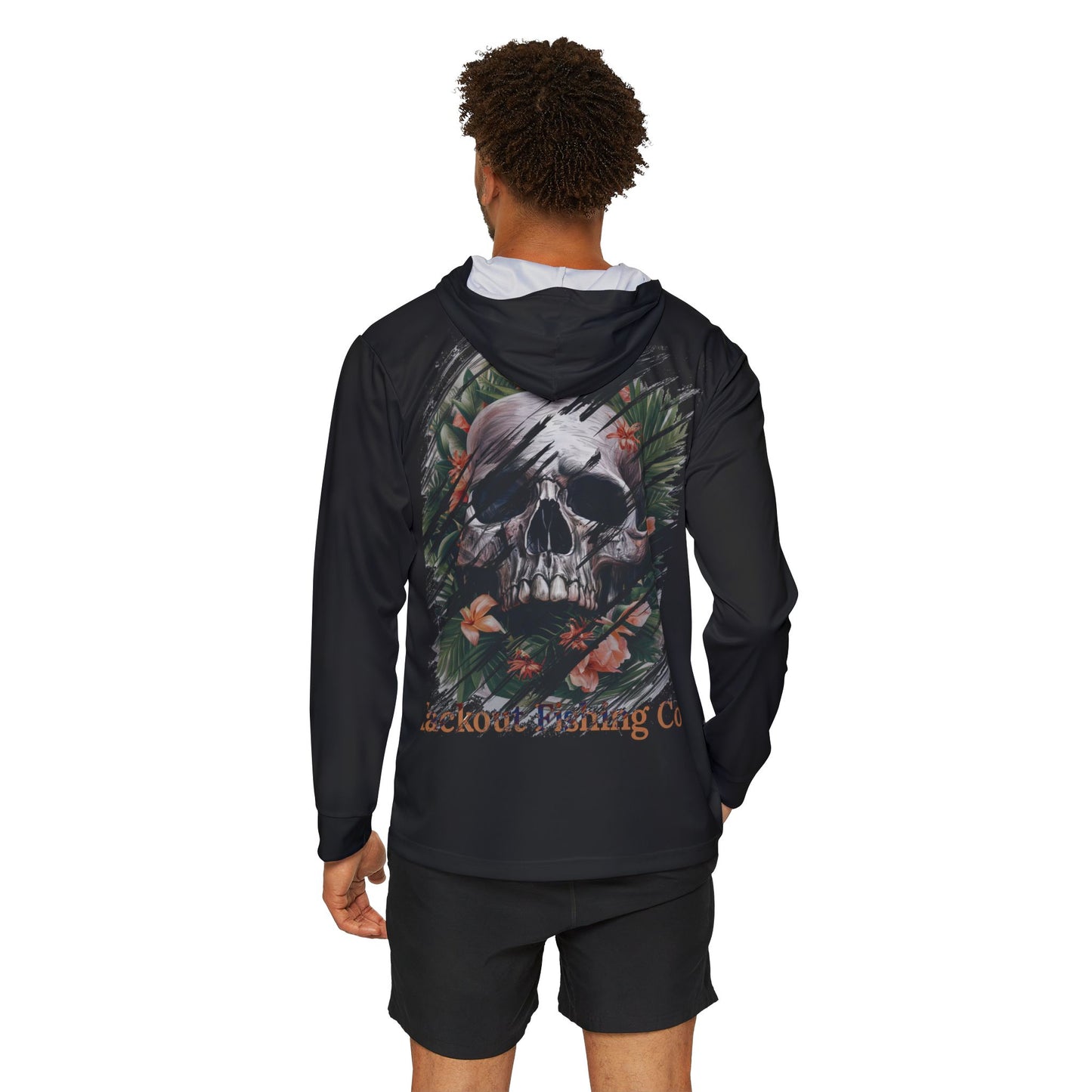 Men's Performance Hoodie (Black) - UPF 50 Sun Protection with Skull & Foliage Back Graphic
