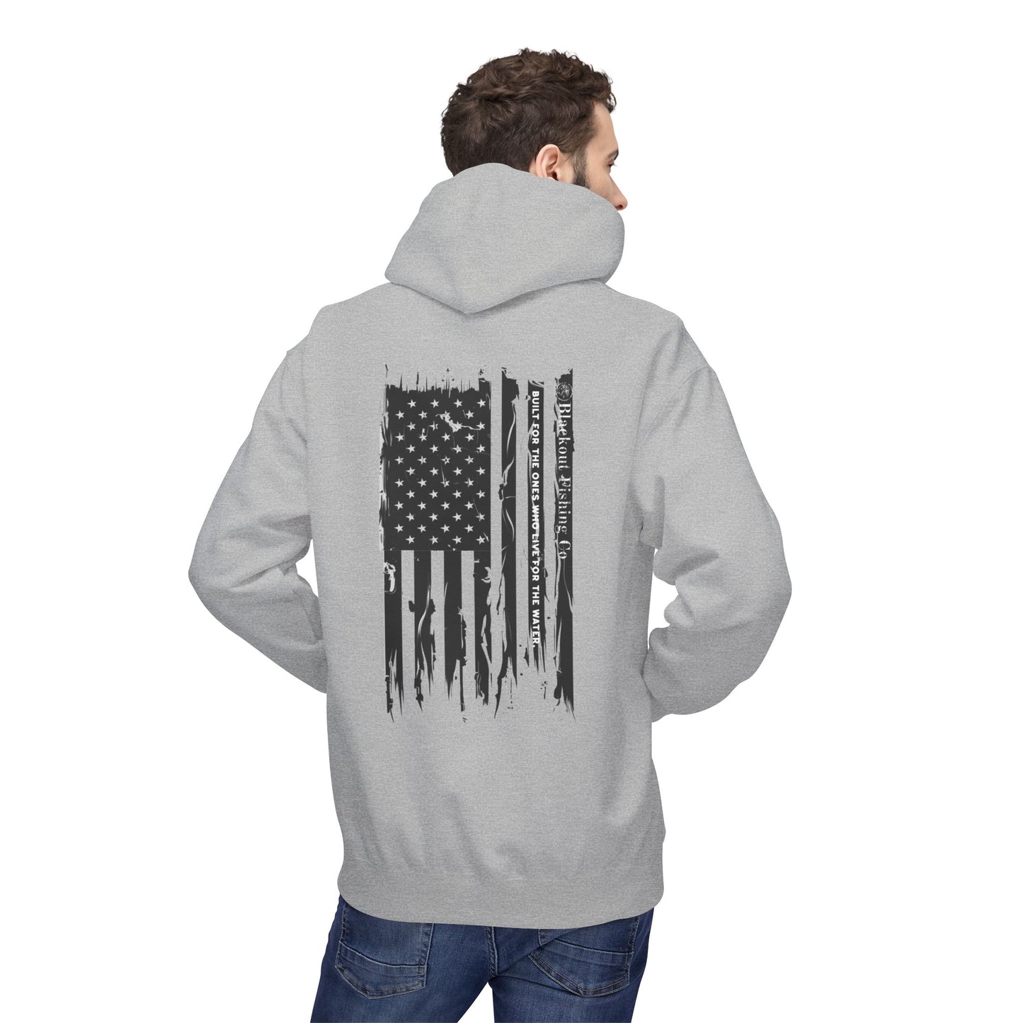 American Flag Fishing Hoodie – Distressed Patriotic Bass & Saltwater Angler Sweatshirt