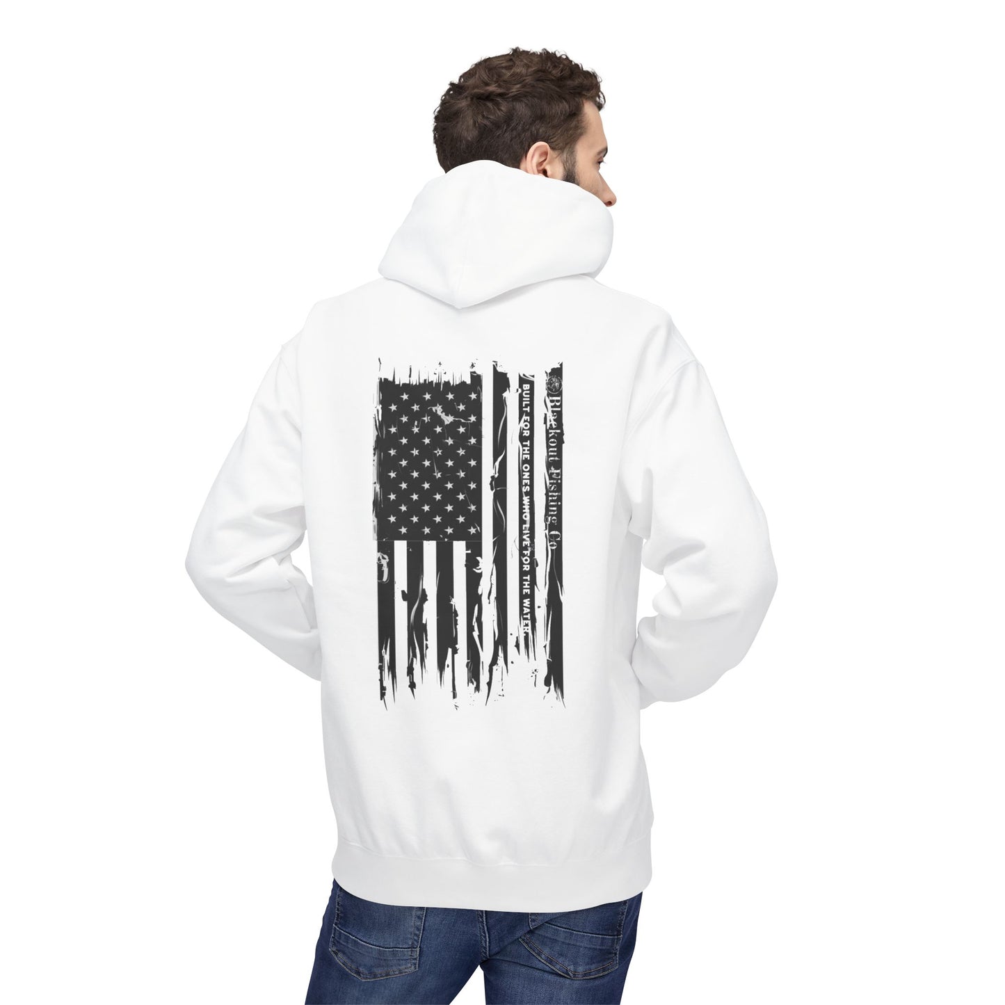 American Flag Fishing Hoodie – Distressed Patriotic Bass & Saltwater Angler Sweatshirt
