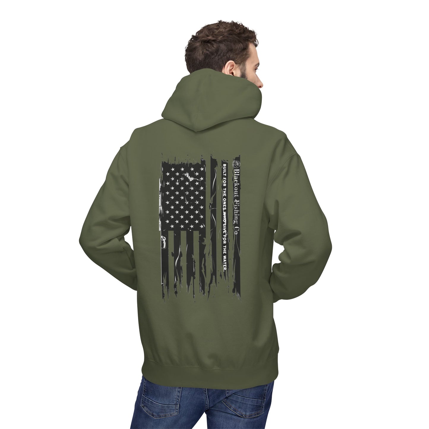 American Flag Fishing Hoodie – Distressed Patriotic Bass & Saltwater Angler Sweatshirt