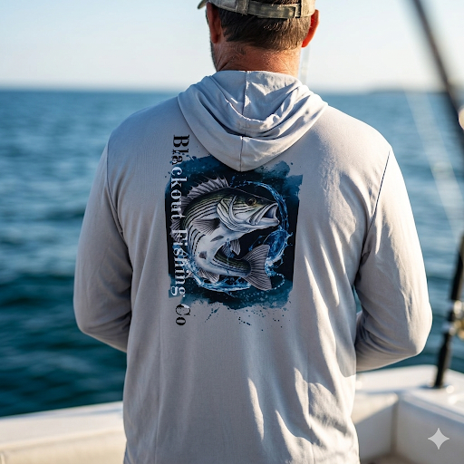 Striped Bass Fishing Sun Hoodie -  Performance Hoodie Grey