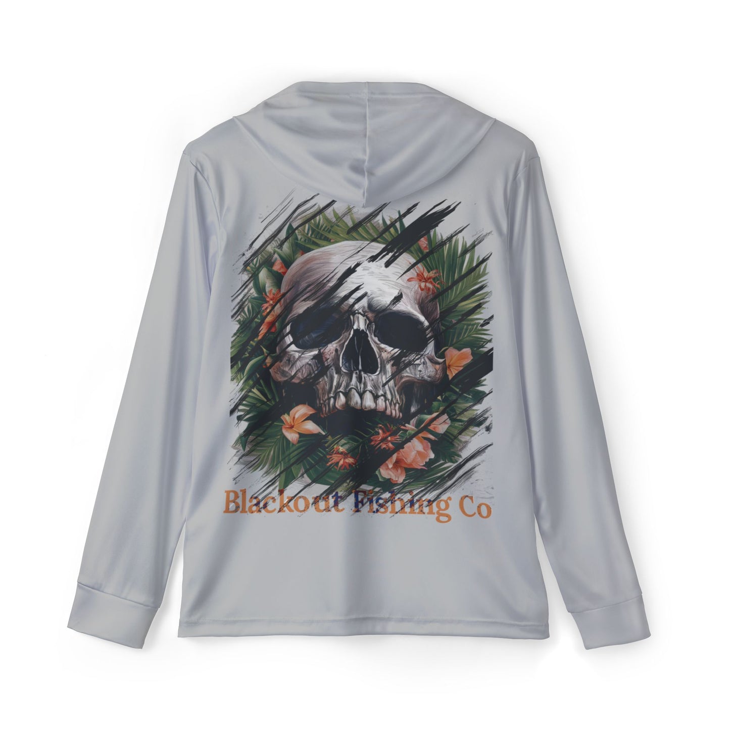 Men's Performance Hoodie (Grey) - UPF 50 Sun Protection with Skull & Foliage Back Graphic