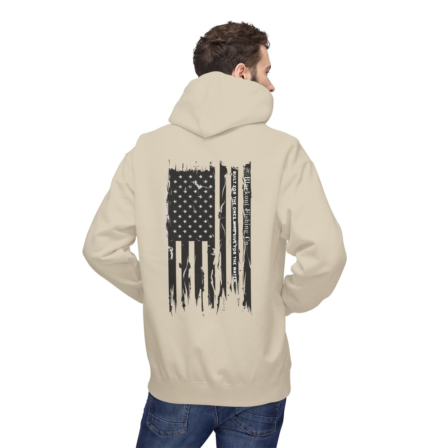 American Flag Fishing Hoodie – Distressed Patriotic Bass & Saltwater Angler Sweatshirt