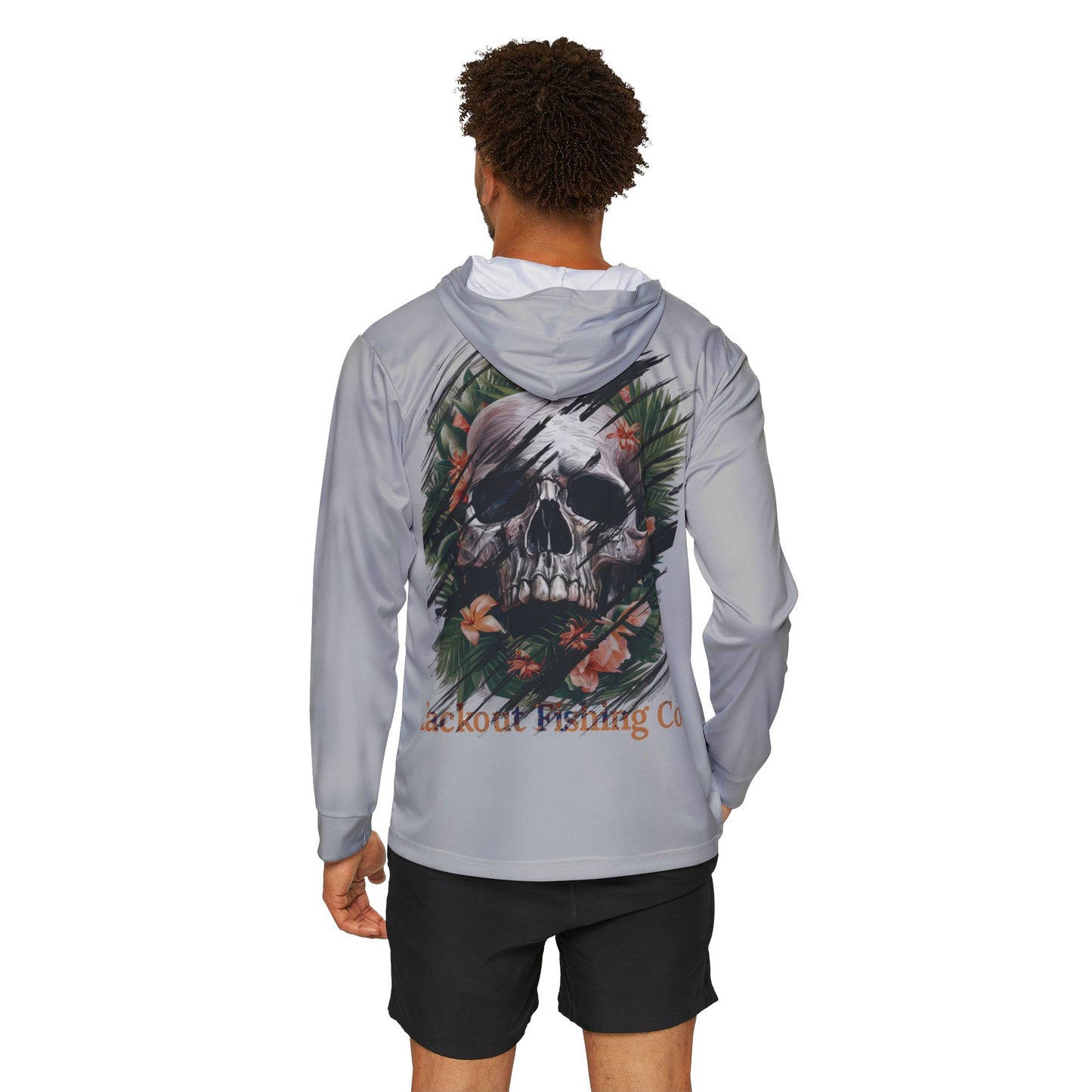Men's Performance Hoodie (Grey) - UPF 50 Sun Protection with Skull & Foliage Back Graphic
